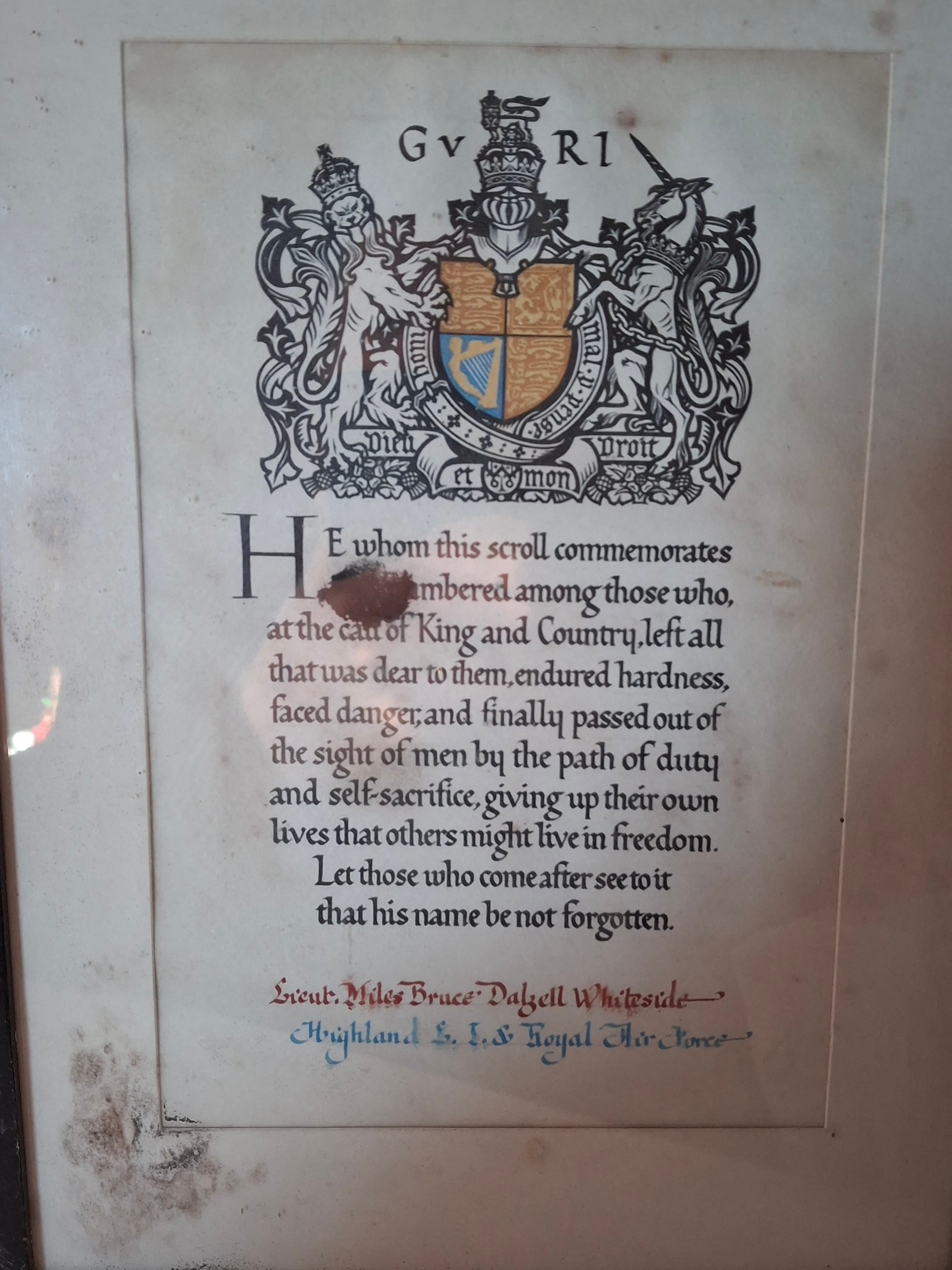 The Whiteside memorial tablet