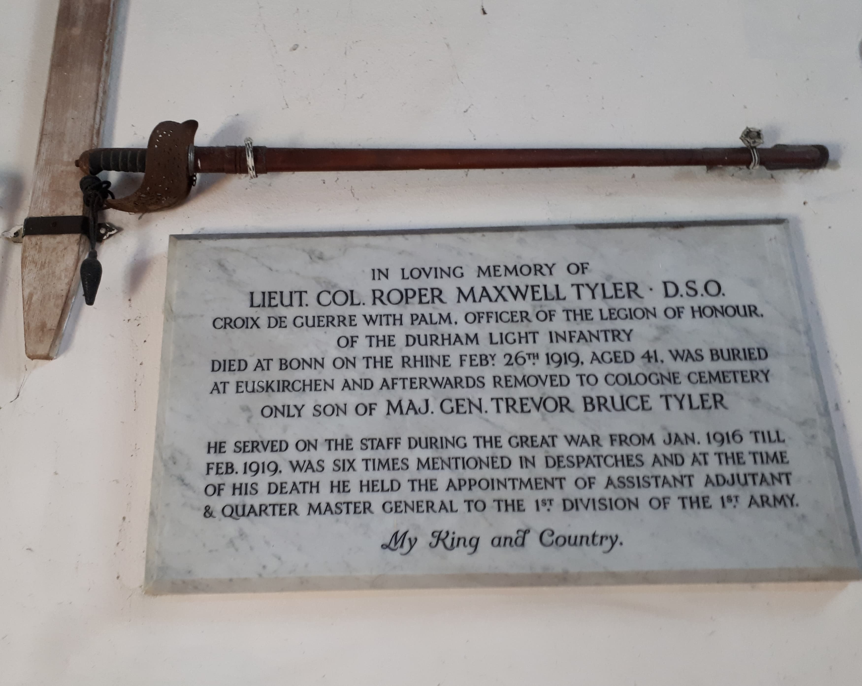 Roper Maxwell Tyler's original grave cross from Euskirchen cemetery